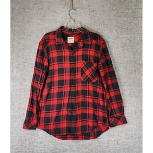 Tna Aritzia Buffalo Plaid Flannel Shirt Womens M Relaxed Oversized Black Red